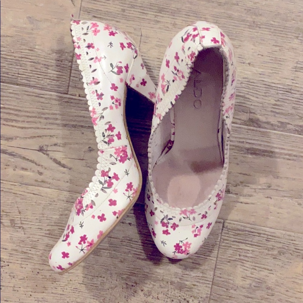 2/$30 ALDO leather floral heel